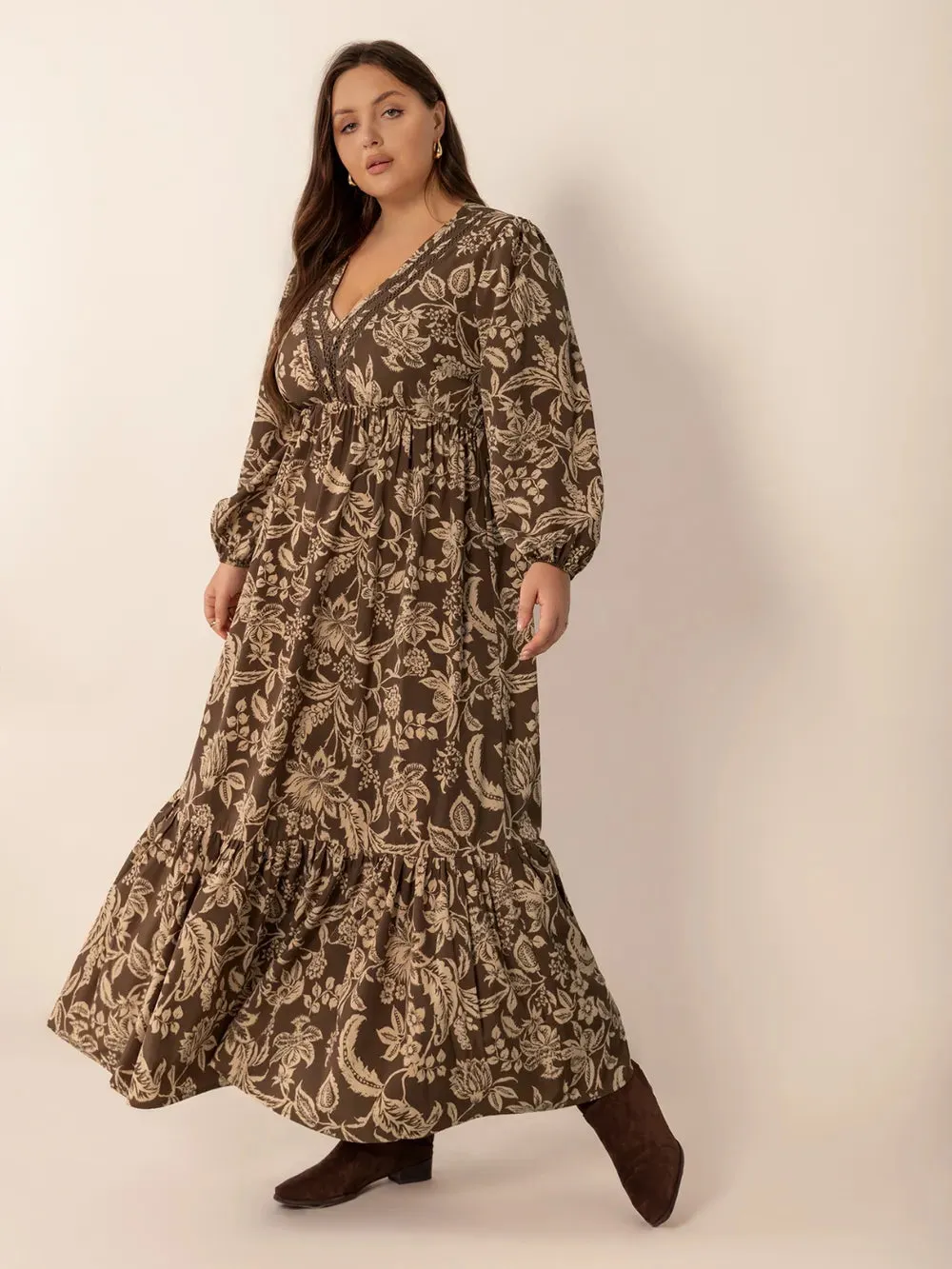 Plus Size Printed V-Neck Balloon Sleeve Maxi Dress sold by Gigi Laurent product image thumbnail 4