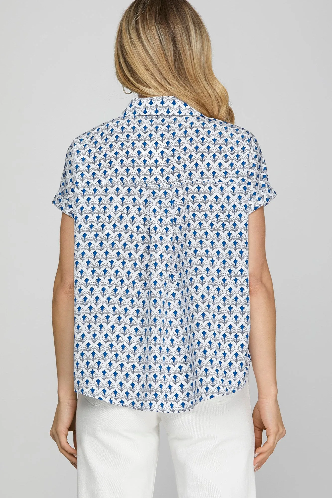She + Sky Full Size Printed Johnny Collar Short Sleeve Blouse Plus Size sold by Gigi Laurent product image thumbnail 2