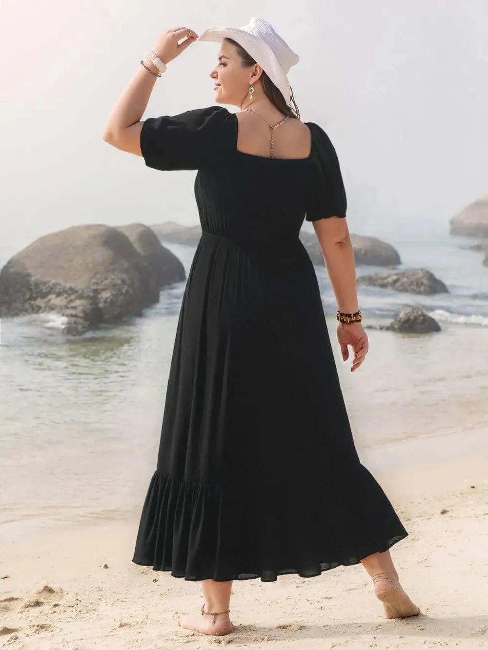 Plus Size Ruffled Hem Square Neck Short Sleeve Dress sold by Gigi Laurent product image thumbnail 3