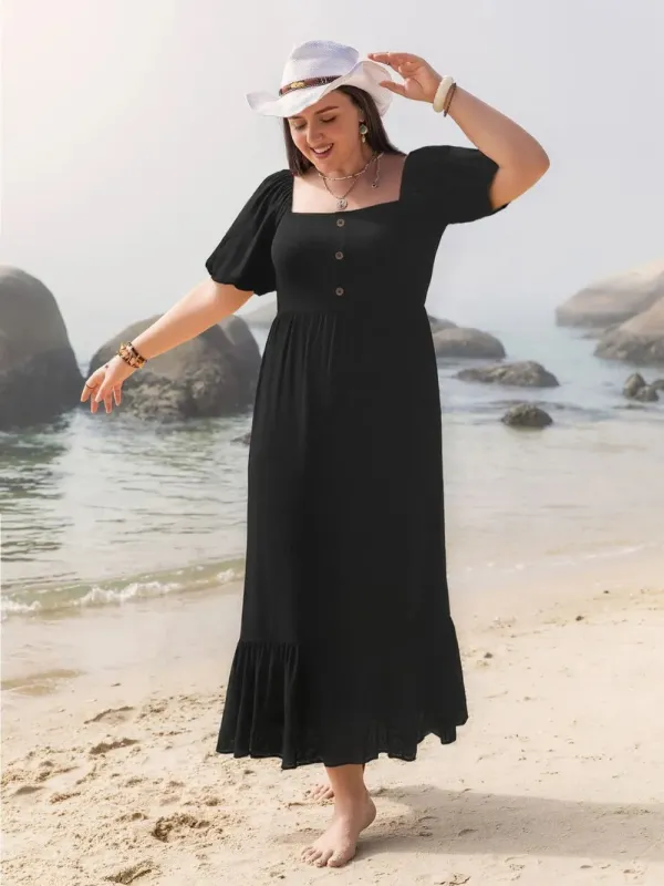 Plus Size Ruffled Hem Square Neck Short Sleeve Dress sold by Gigi Laurent