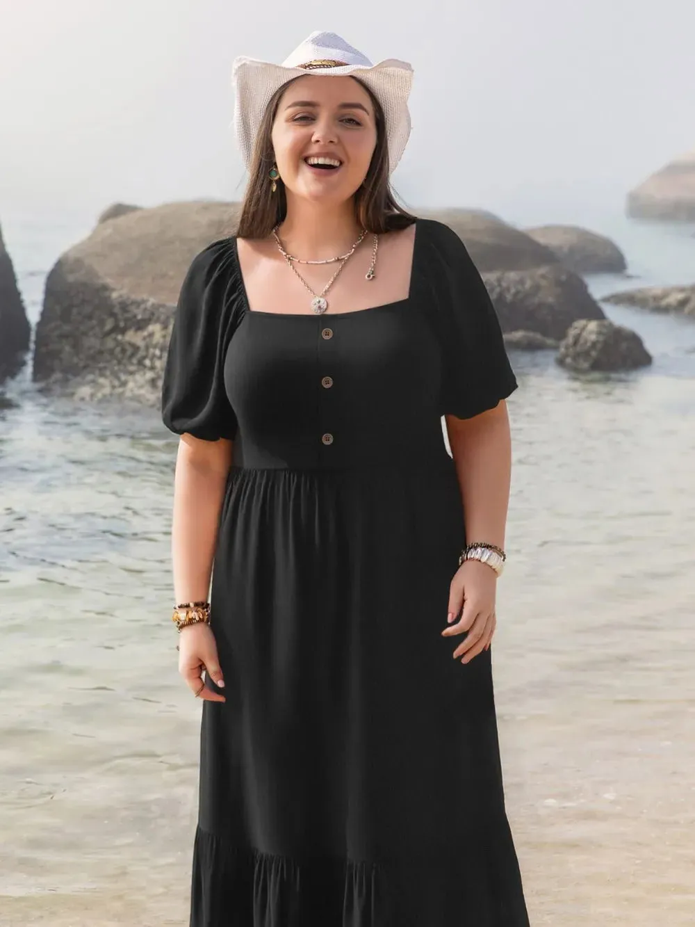Plus Size Ruffled Hem Square Neck Short Sleeve Dress sold by Gigi Laurent product image thumbnail 2