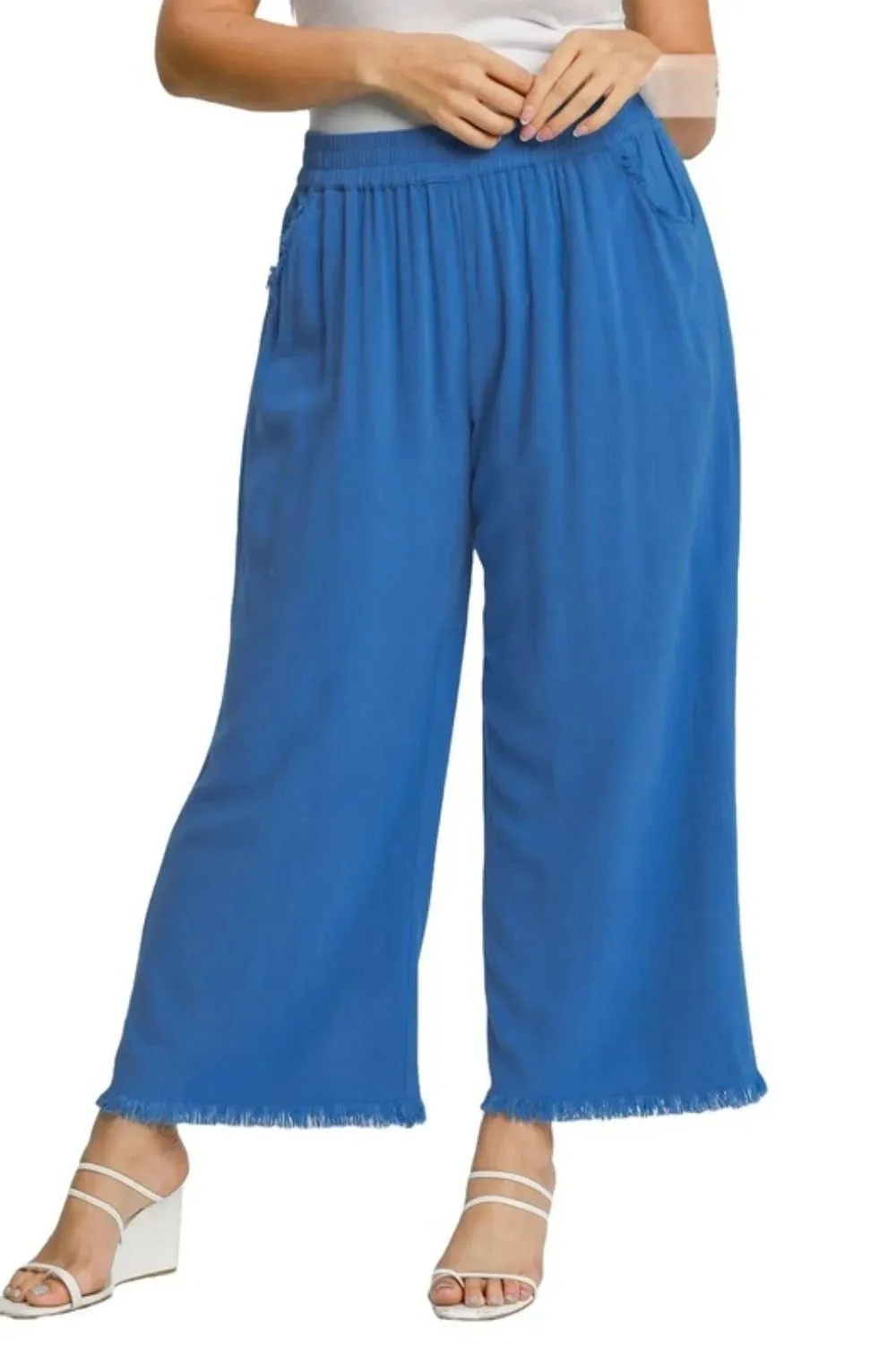 Umgee Full Size Linen Blend Elastic Waistband Wide Leg Pants Plus Size sold by Gigi Laurent product image thumbnail 3