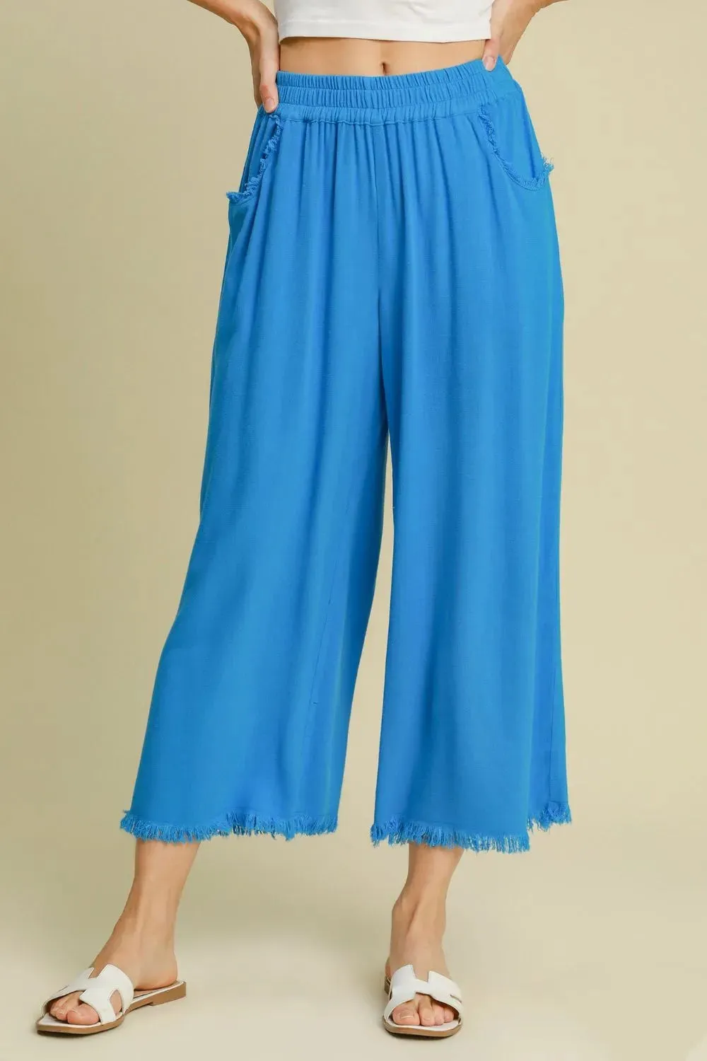 Umgee Full Size Linen Blend Elastic Waistband Wide Leg Pants Plus Size sold by Gigi Laurent