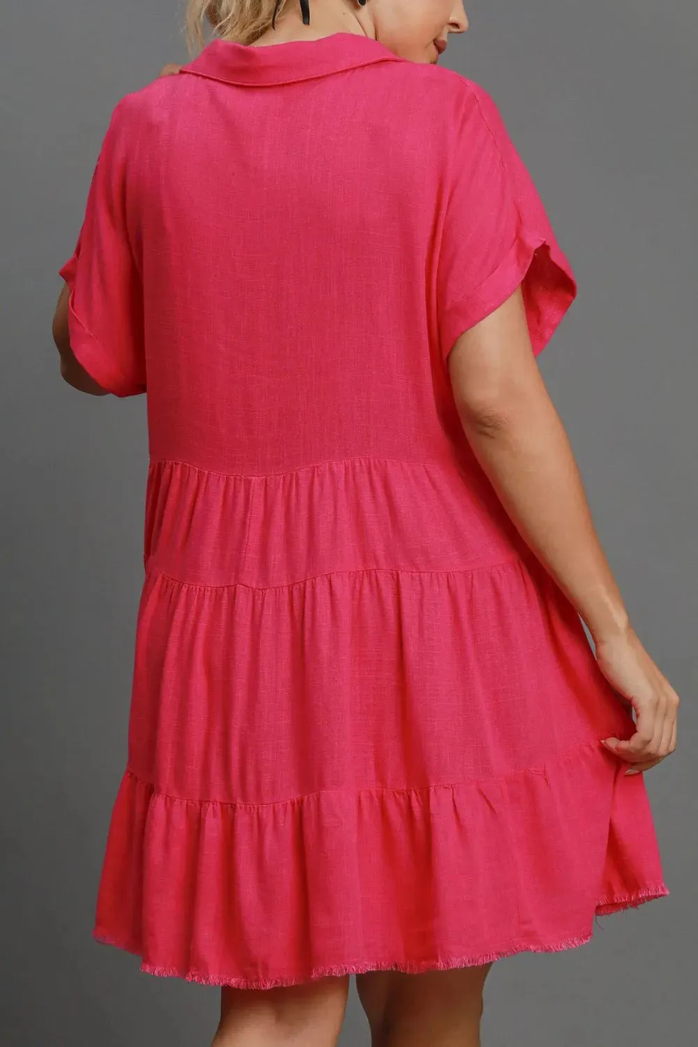 Umgee Full Size Raw Hem Folded Sleeve Tiered Dress Plus Size sold by Gigi Laurent product image thumbnail 3