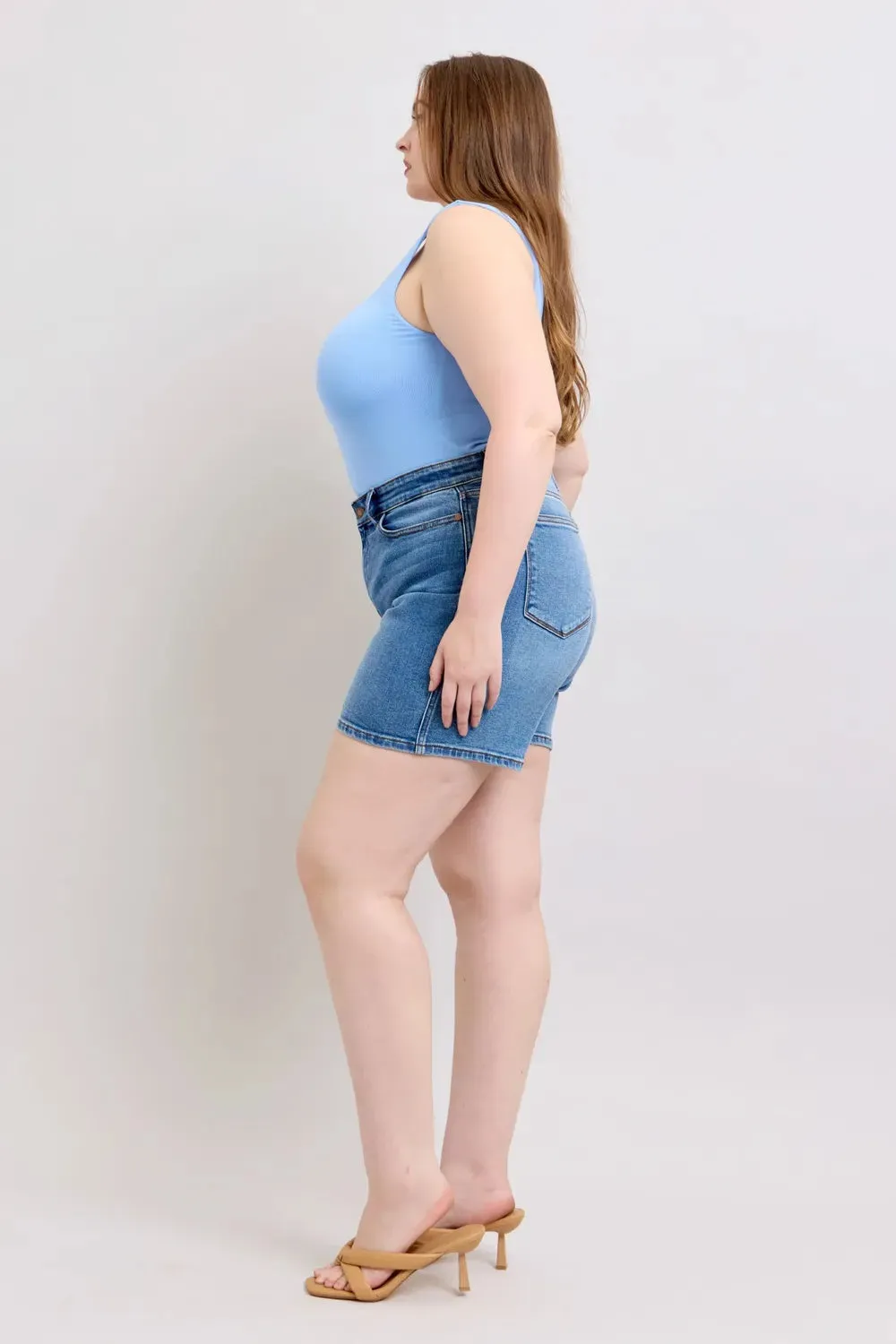 Judy Blue Full Size 2 Button Denim Shorts with Pockets Plus Size sold by Gigi Laurent product image thumbnail 4