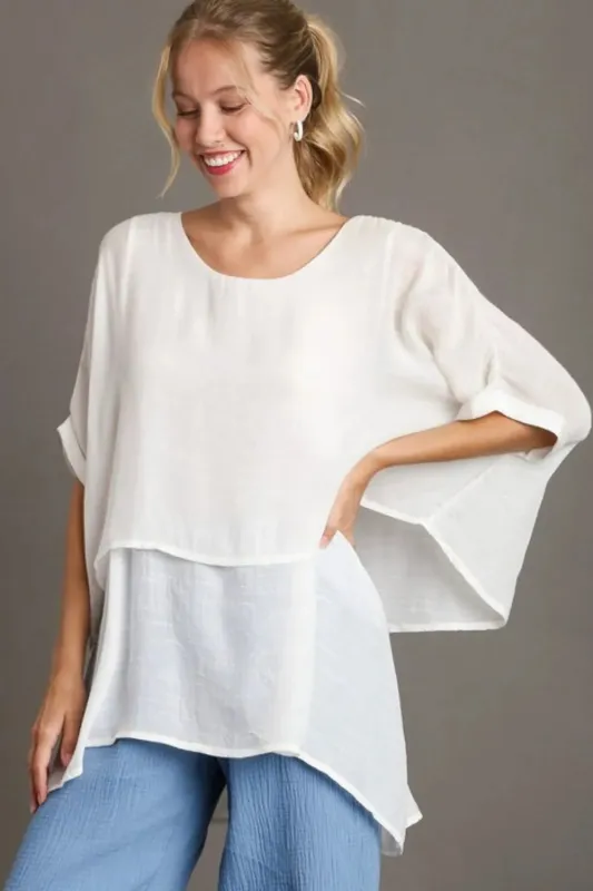 Umgee Full Size Cuffed Half Sleeve Layered Top Plus Size sold by Gigi Laurent
