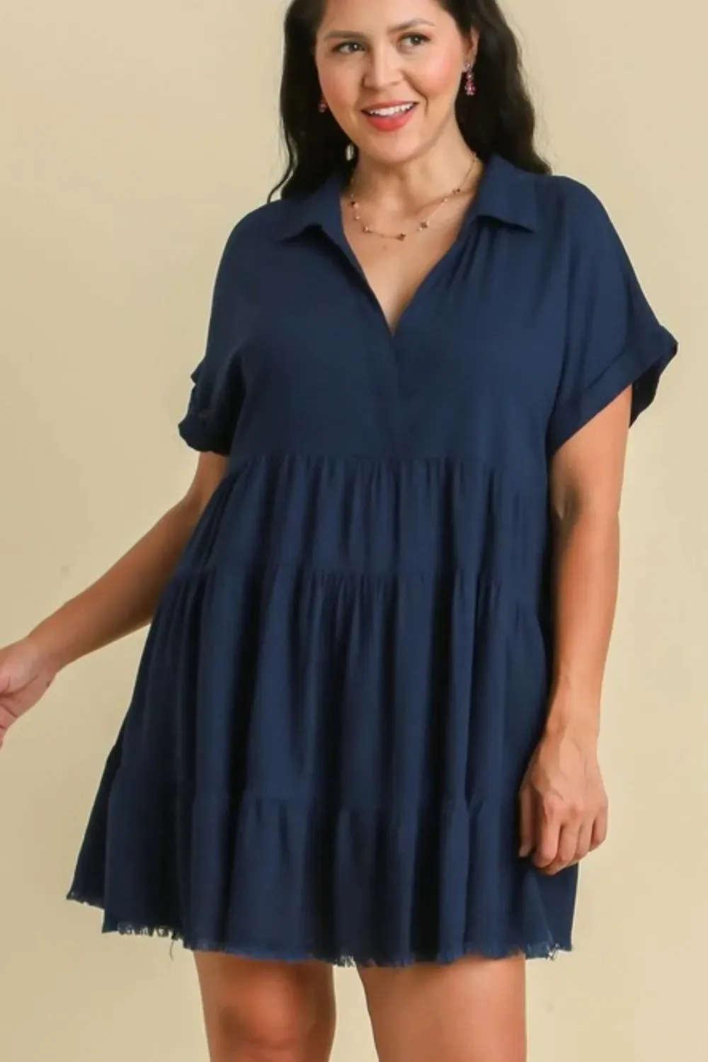 Umgee Full Size Raw Hem Folded Sleeve Tiered Dress Plus Size sold by Gigi Laurent product image thumbnail 4