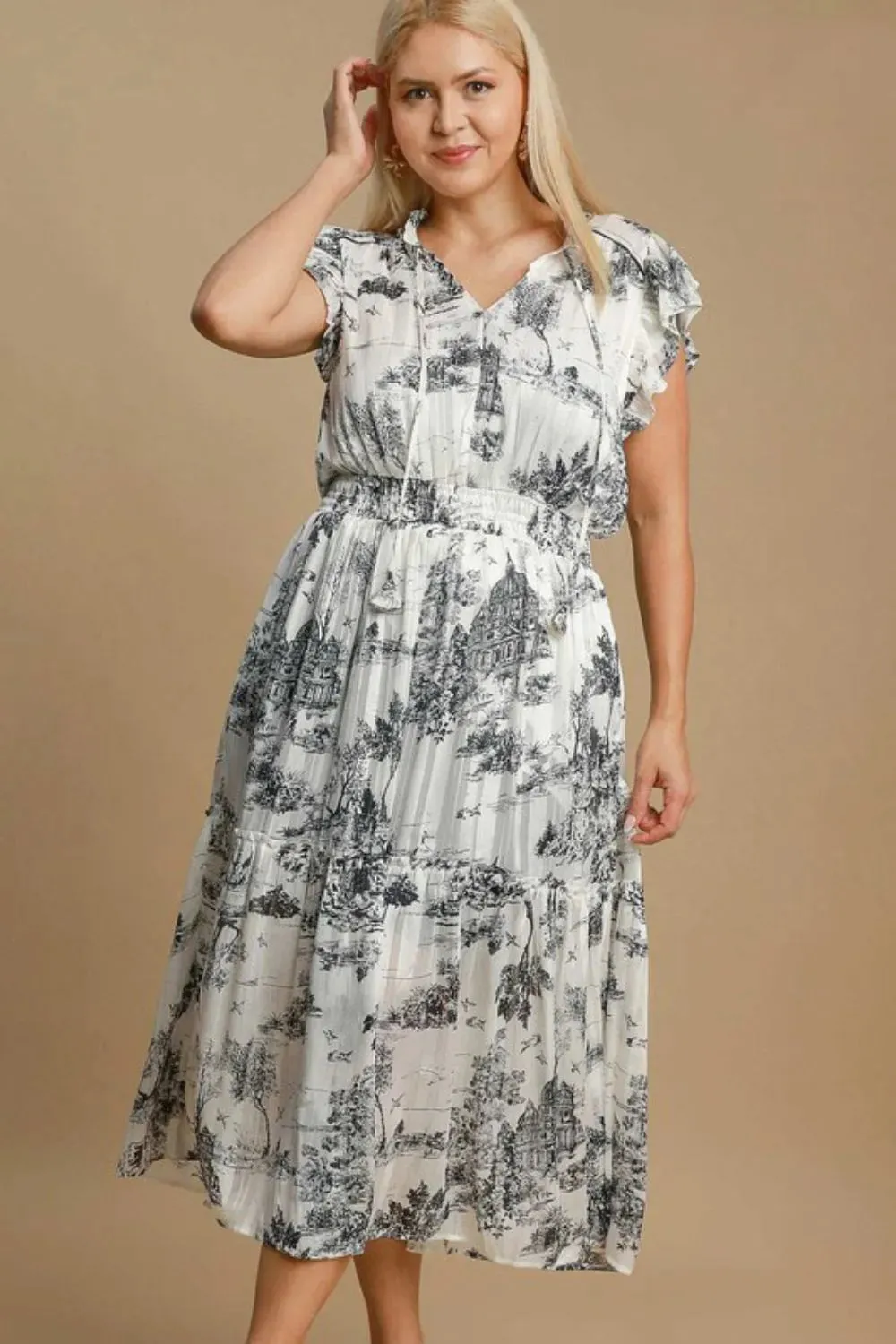 Umgee Full Size Two Tone Landscape Print Midi Dress Plus Size sold by Gigi Laurent product image thumbnail 2