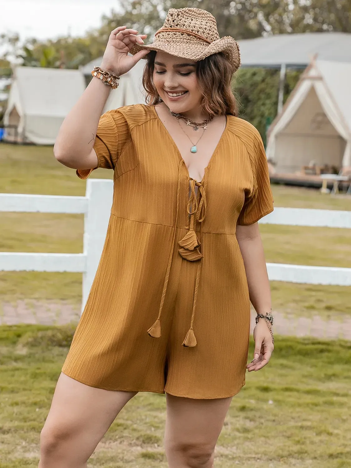 Plus Size V-Neck Short Sleeve Romper sold by Gigi Laurent product image thumbnail 4