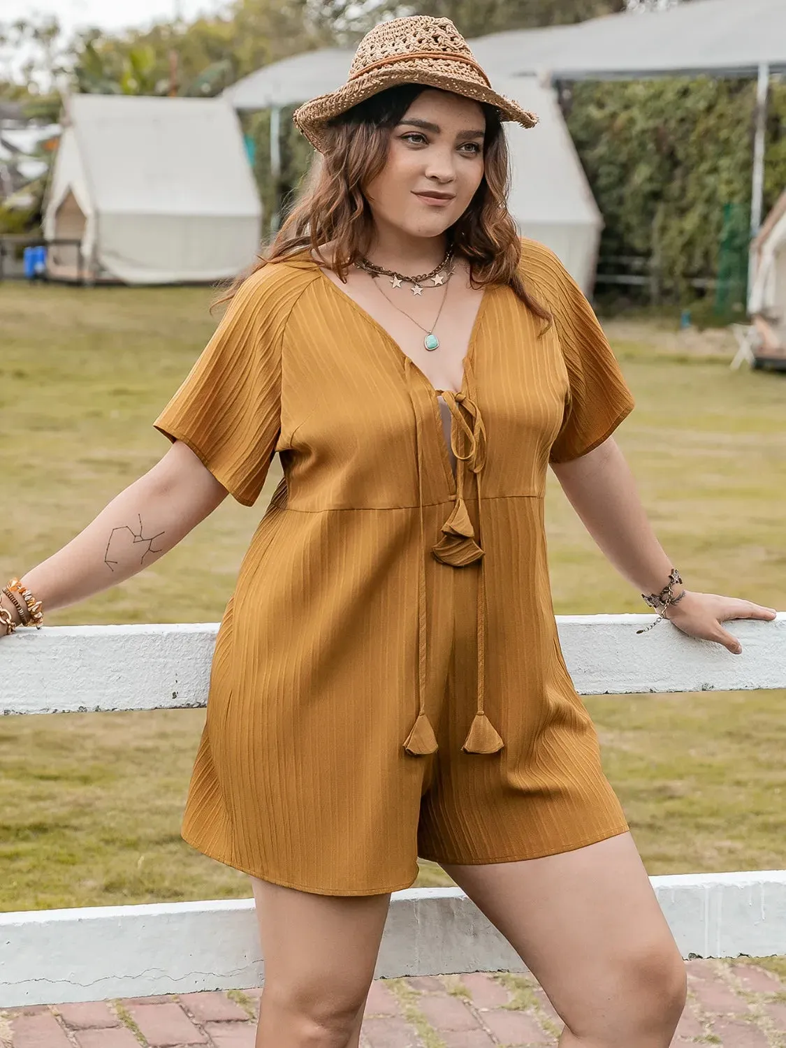 Plus Size V-Neck Short Sleeve Romper sold by Gigi Laurent product image thumbnail 5