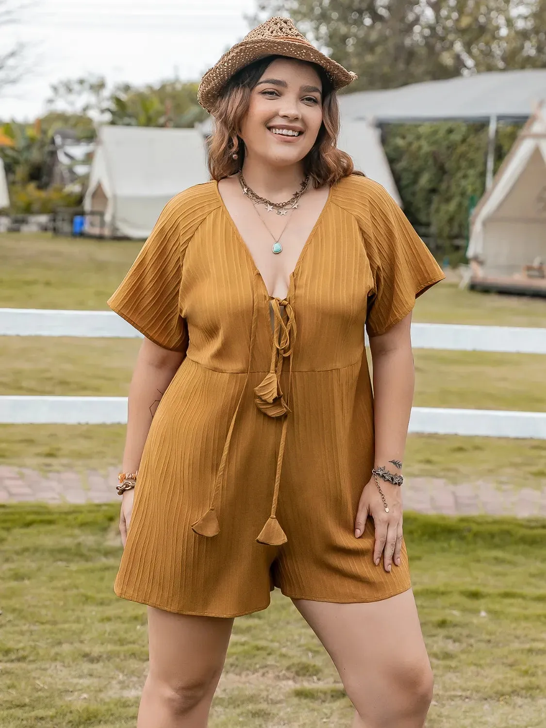 Plus Size V-Neck Short Sleeve Romper sold by Gigi Laurent product image thumbnail 2