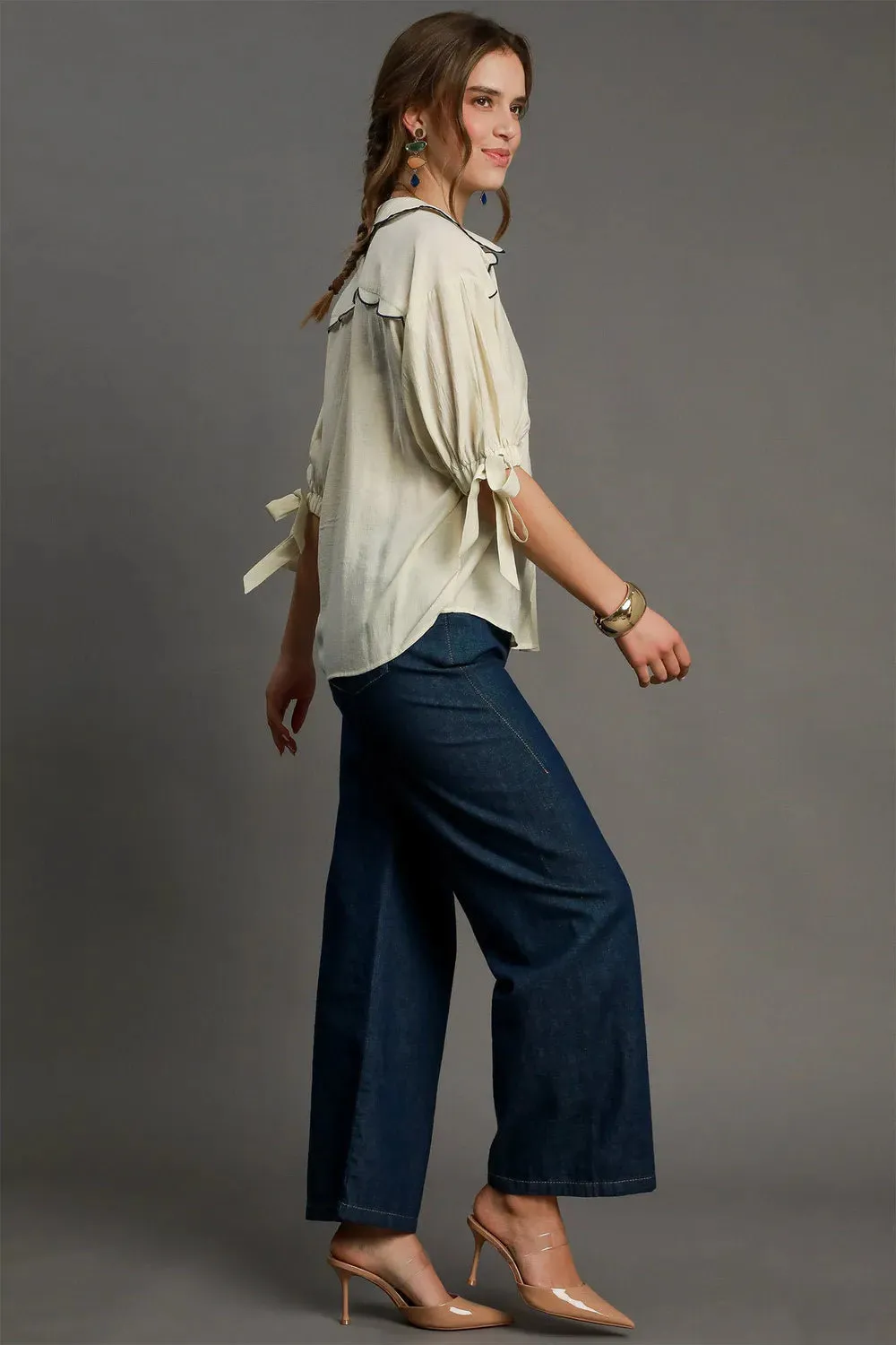 Umgee Full Size Embroidered Detail Button Down Shirt Plus Size sold by Gigi Laurent product image thumbnail 3