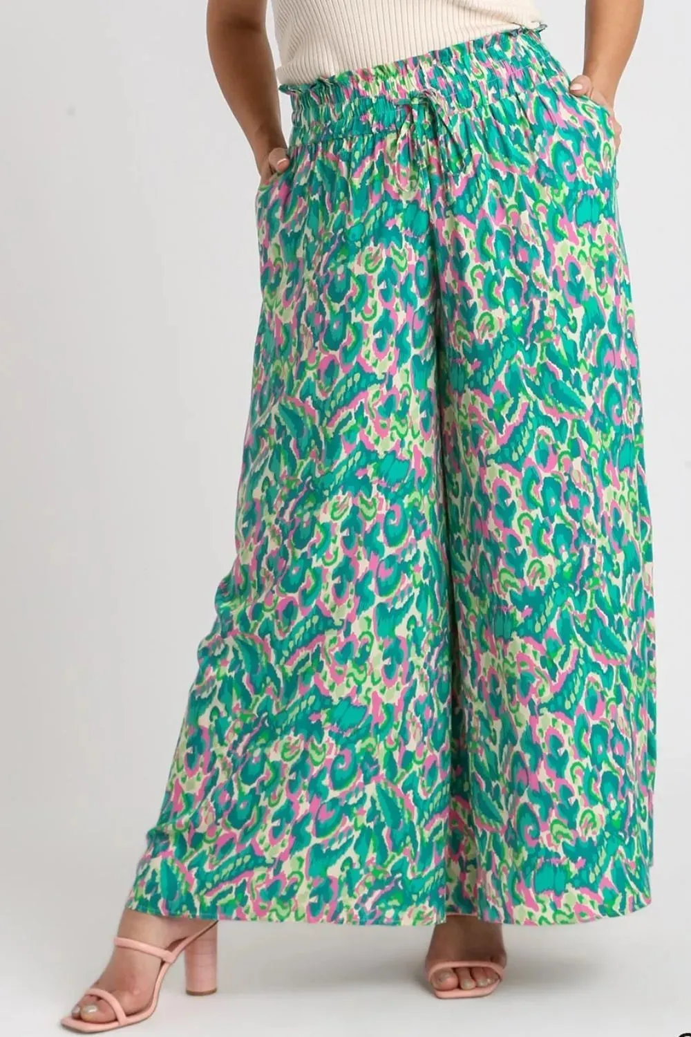 Umgee Full Size Mixed Print High Waist Wide Leg Pants Plus Size sold by Gigi Laurent product image thumbnail 5