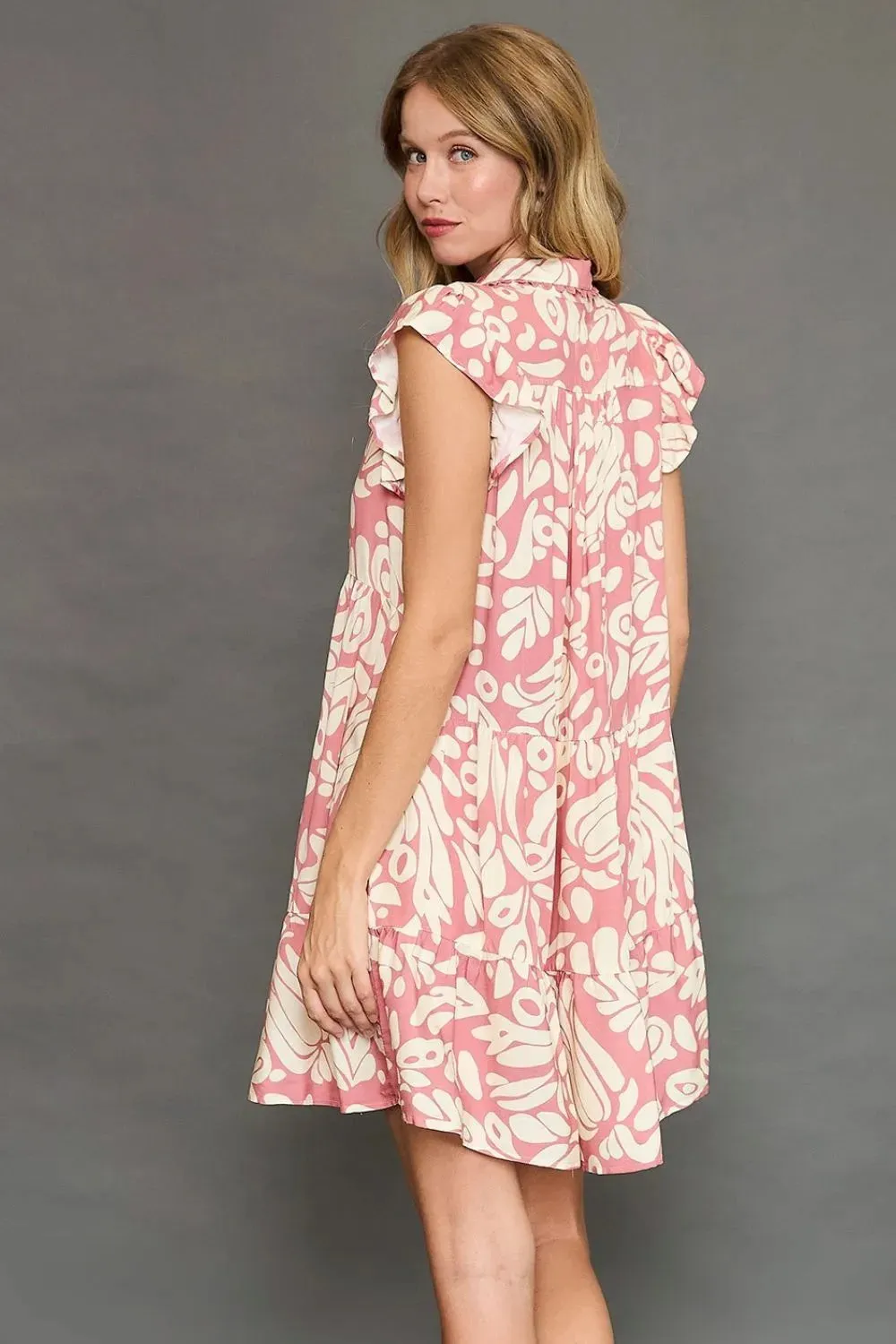 Umgee Full Size Two Tone Printed Ruffled Cap Sleeve Mini Dress Plus Size sold by Gigi Laurent product image thumbnail 3