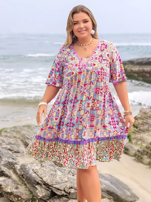 Plus Size Lace Detail Printed Half Sleeve Dress sold by Gigi Laurent