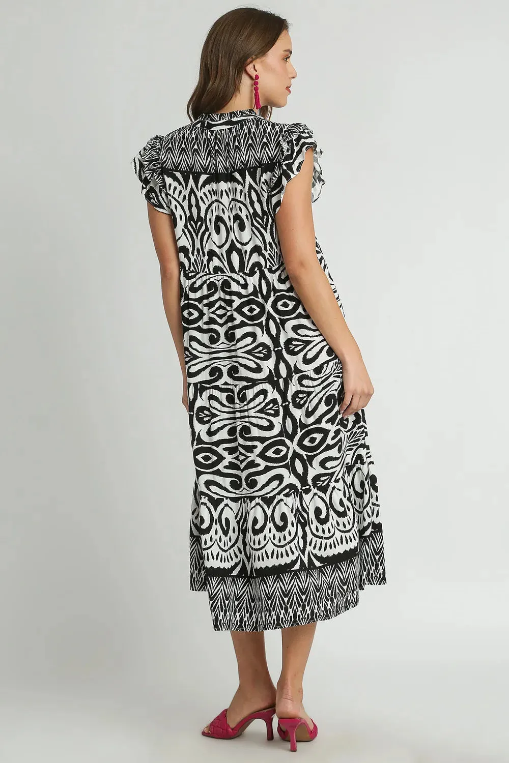 Umgee Full Size Two Tone Border Print Ruffle Cap Sleeve Midi Dress Plus Size sold by Gigi Laurent product image thumbnail 3