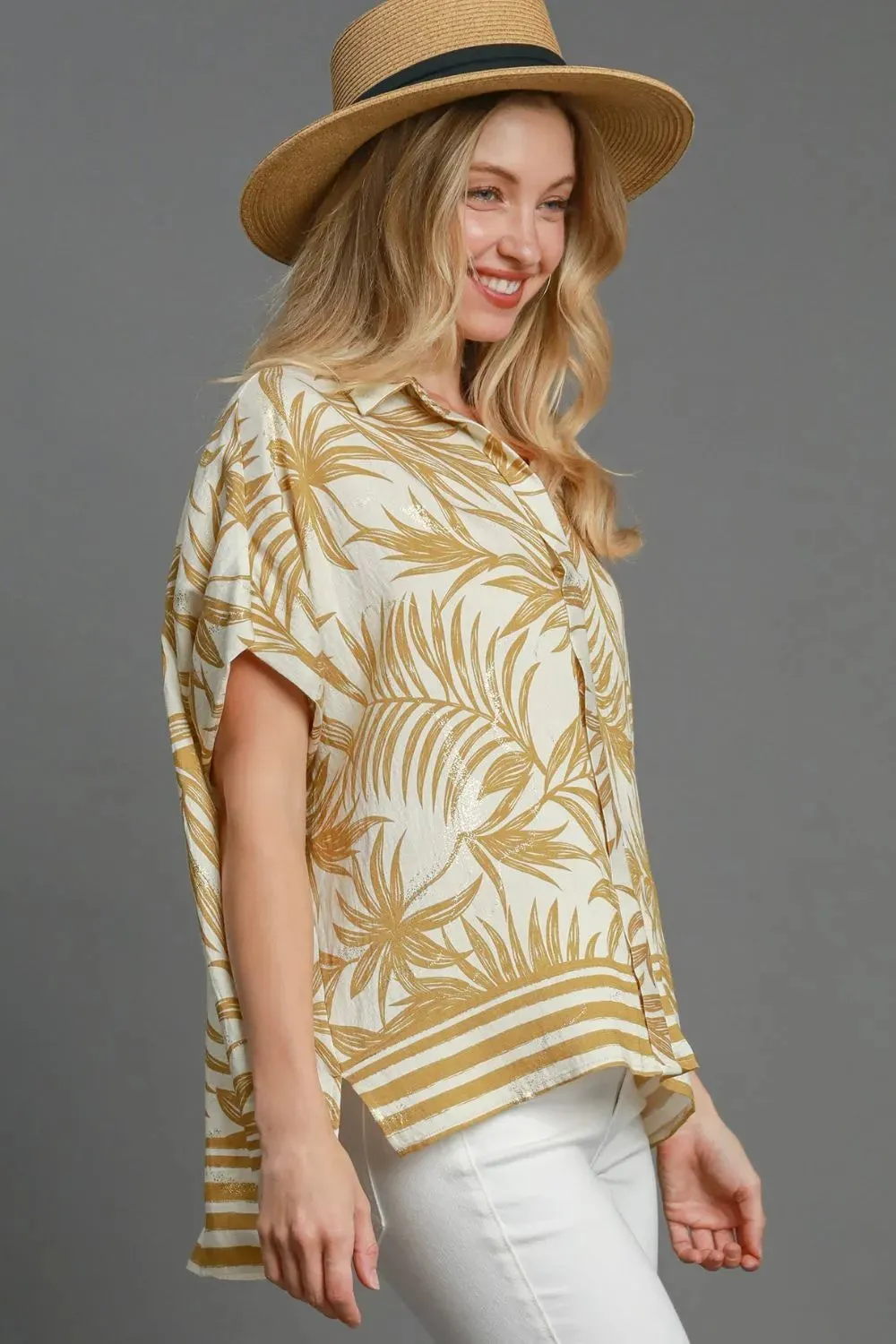 Umgee Full Size Tropical Print Button Down Shirt Plus Size sold by Gigi Laurent product image thumbnail 3