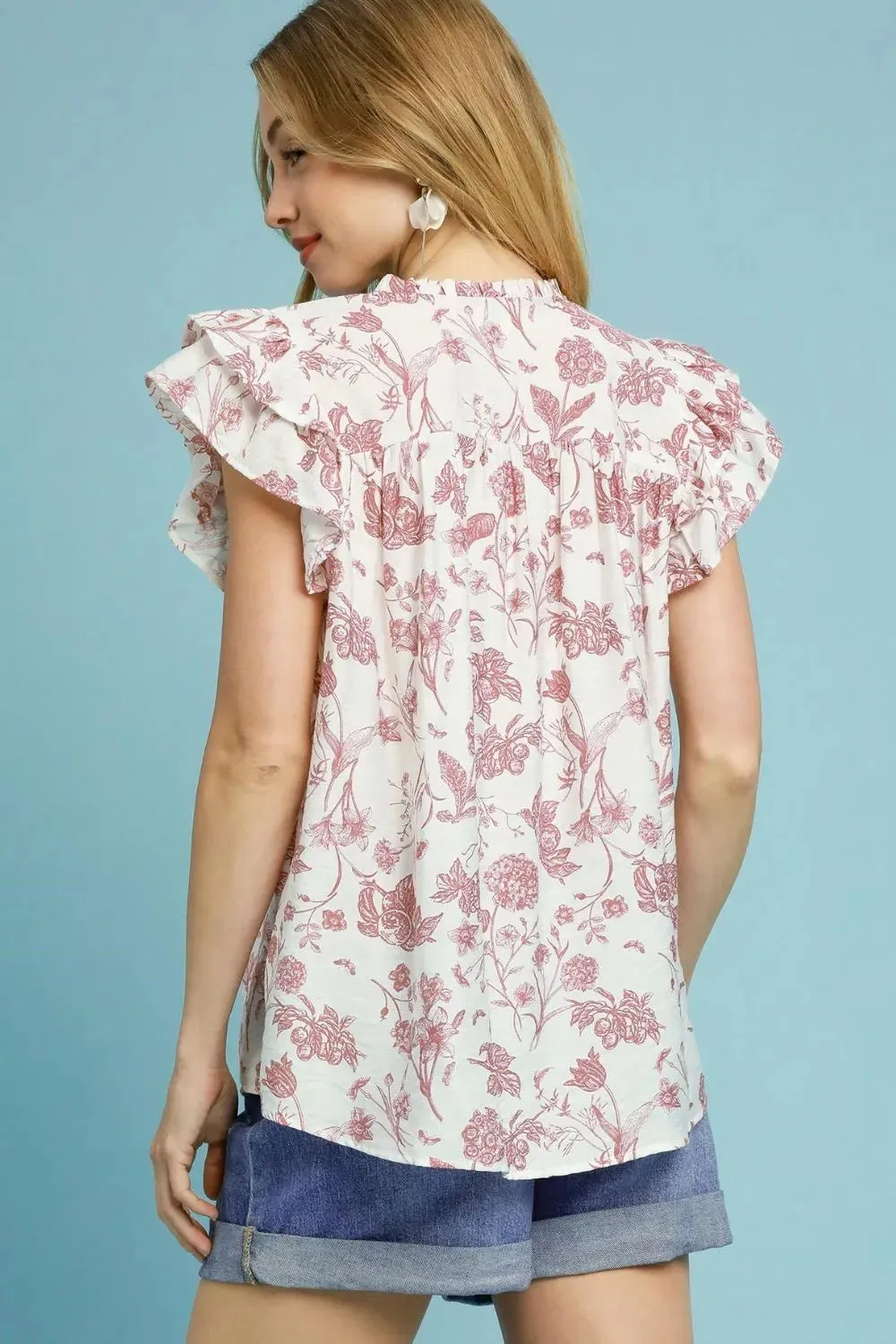 Umgee Full Size Two Tone Boxy Cut Floral Print Blouse Plus Size sold by Gigi Laurent product image thumbnail 3