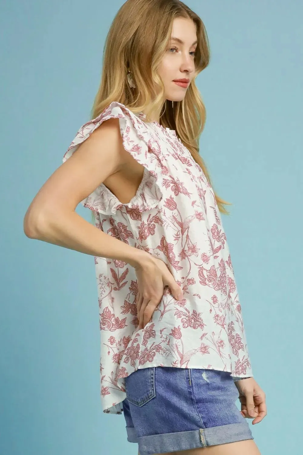 Umgee Full Size Two Tone Boxy Cut Floral Print Blouse Plus Size sold by Gigi Laurent product image thumbnail 2