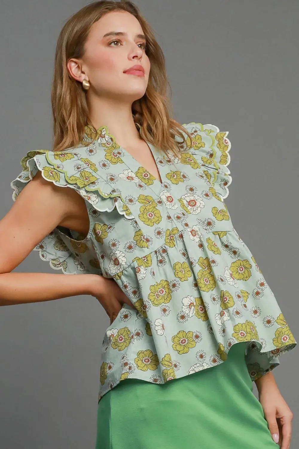 Umgee Full Size Floral Print Peplum Top Plus Size sold by Gigi Laurent product image thumbnail 3