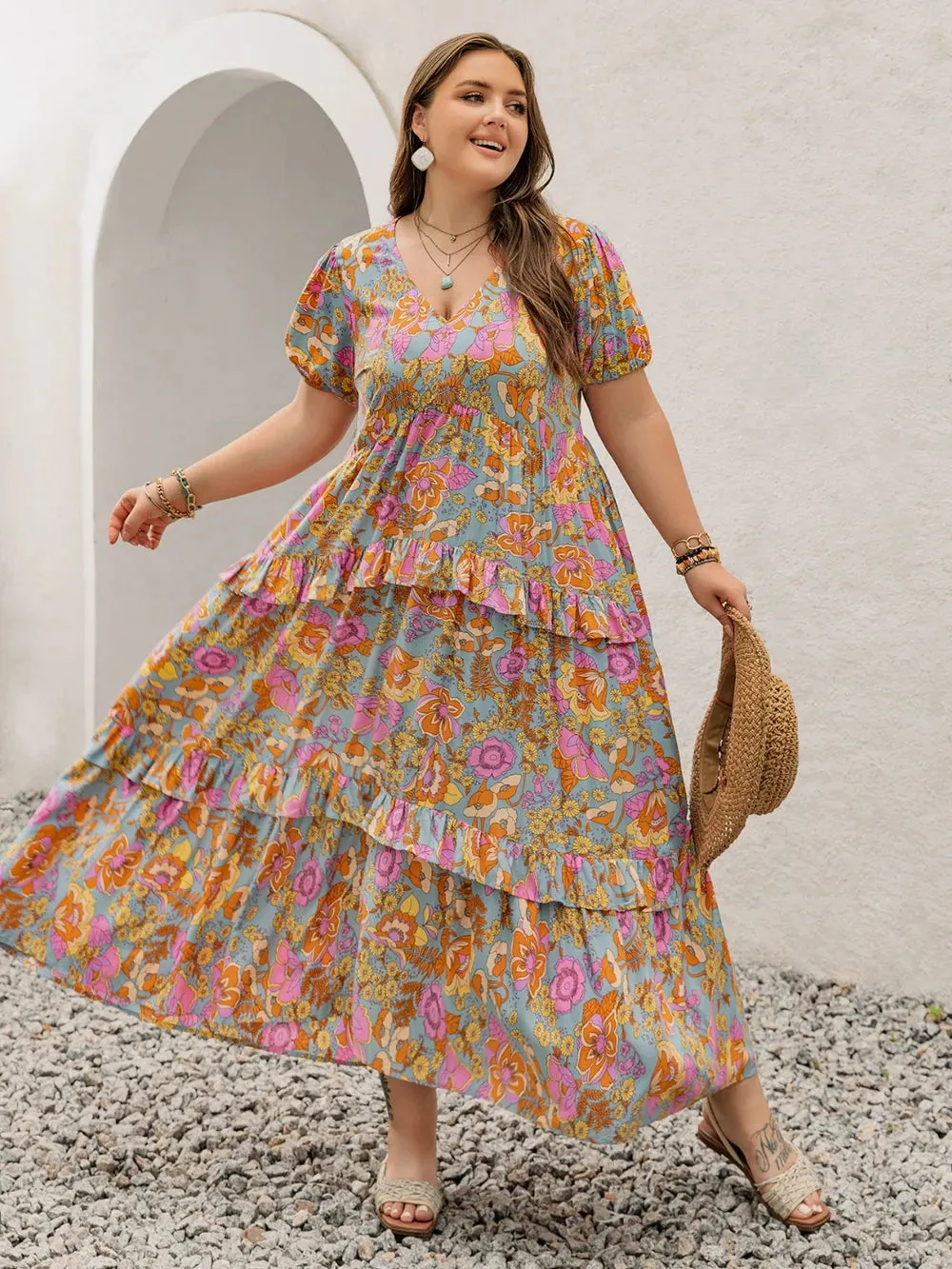 Plus Size Printed V-Neck Short Sleeve Maxi Dress sold by Gigi Laurent product image thumbnail 5
