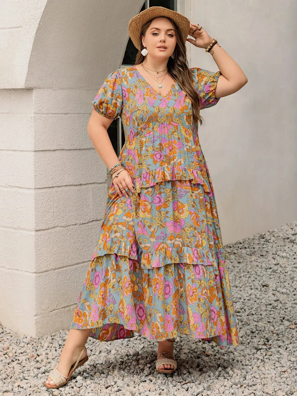 Plus Size Printed V-Neck Short Sleeve Maxi Dress sold by Gigi Laurent product image thumbnail 4