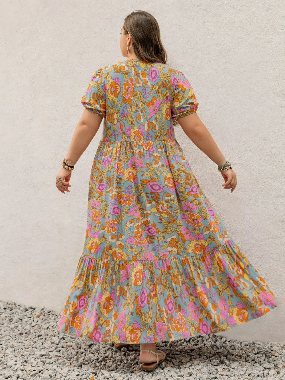 Plus Size Printed V-Neck Short Sleeve Maxi Dress sold by Gigi Laurent product image thumbnail 3