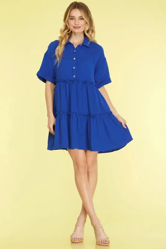 She + Sky Full Size Button Front Frill Tiered Mini Dress Plus Size sold by Gigi Laurent