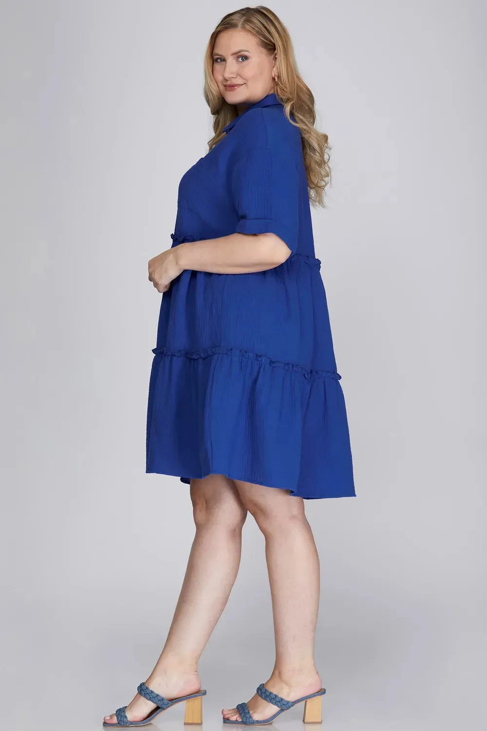 She + Sky Full Size Button Front Frill Tiered Mini Dress Plus Size sold by Gigi Laurent product image thumbnail 3