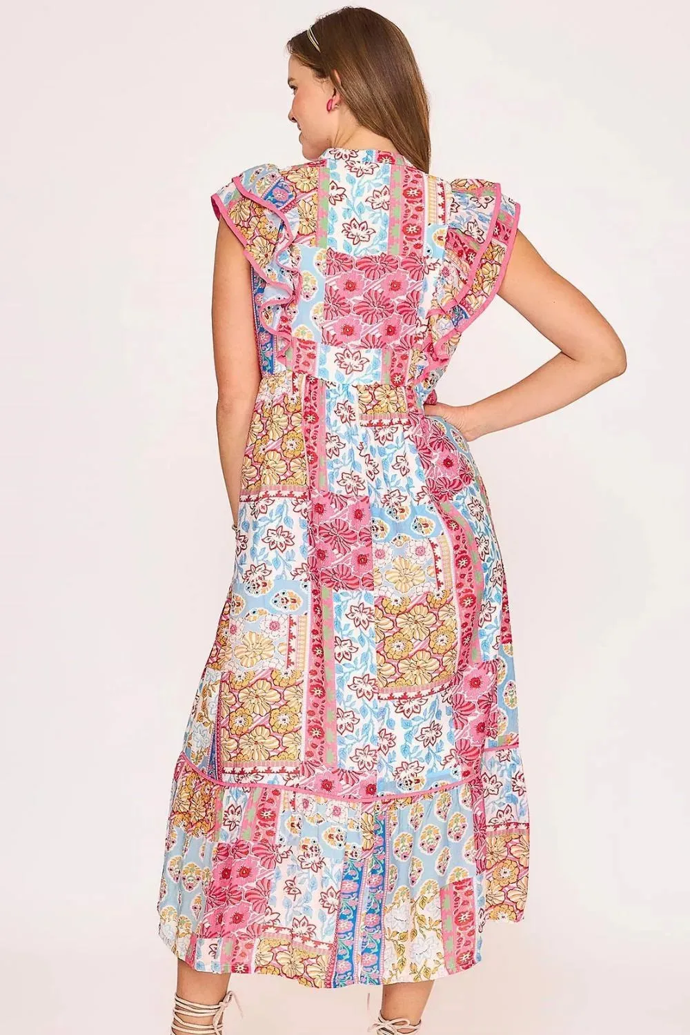 Umgee Full Size Tie Neck Double Layered Ruffle Sleeve Midi Dress Plus Size sold by Gigi Laurent product image thumbnail 3