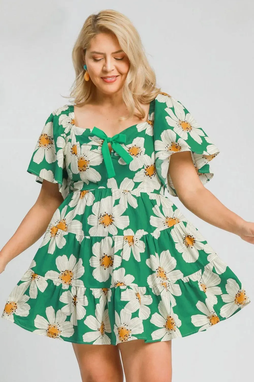 Umgee Full Size Daisy Print Mini Dress with Ribbon Details Plus Size sold by Gigi Laurent product image thumbnail 4