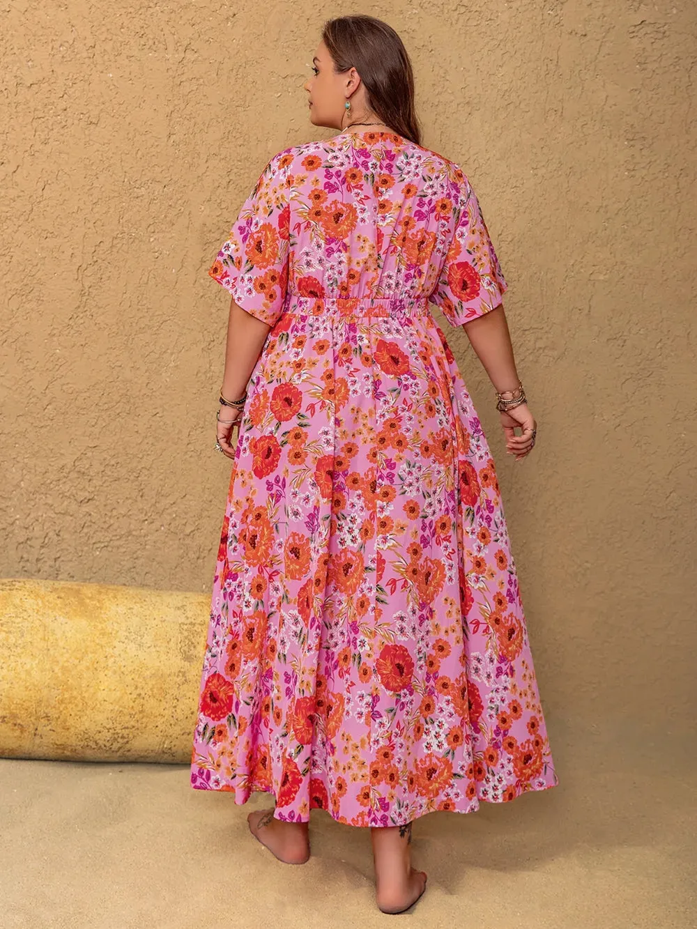 Plus Size Slit Floral V-Neck Half Sleeve Maxi Dress sold by Gigi Laurent product image thumbnail 3