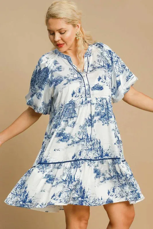 Umgee Full Size Two Tone Landscape Print Dress Plus Size sold by Gigi Laurent product image thumbnail 2