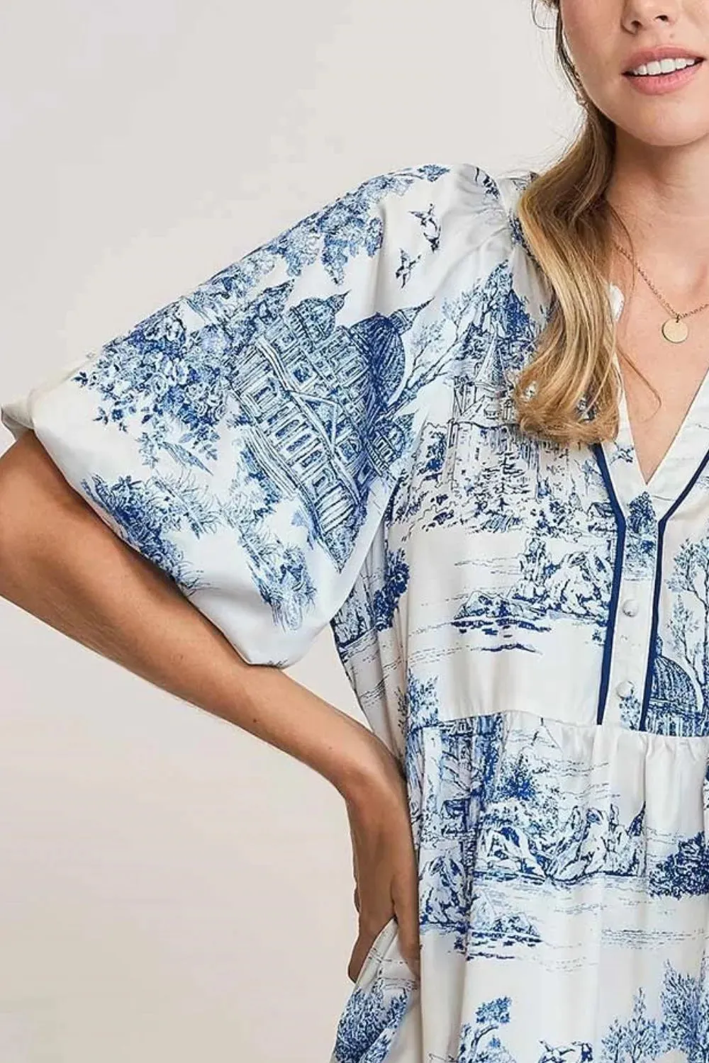 Umgee Full Size Two Tone Landscape Print Dress Plus Size sold by Gigi Laurent product image thumbnail 3