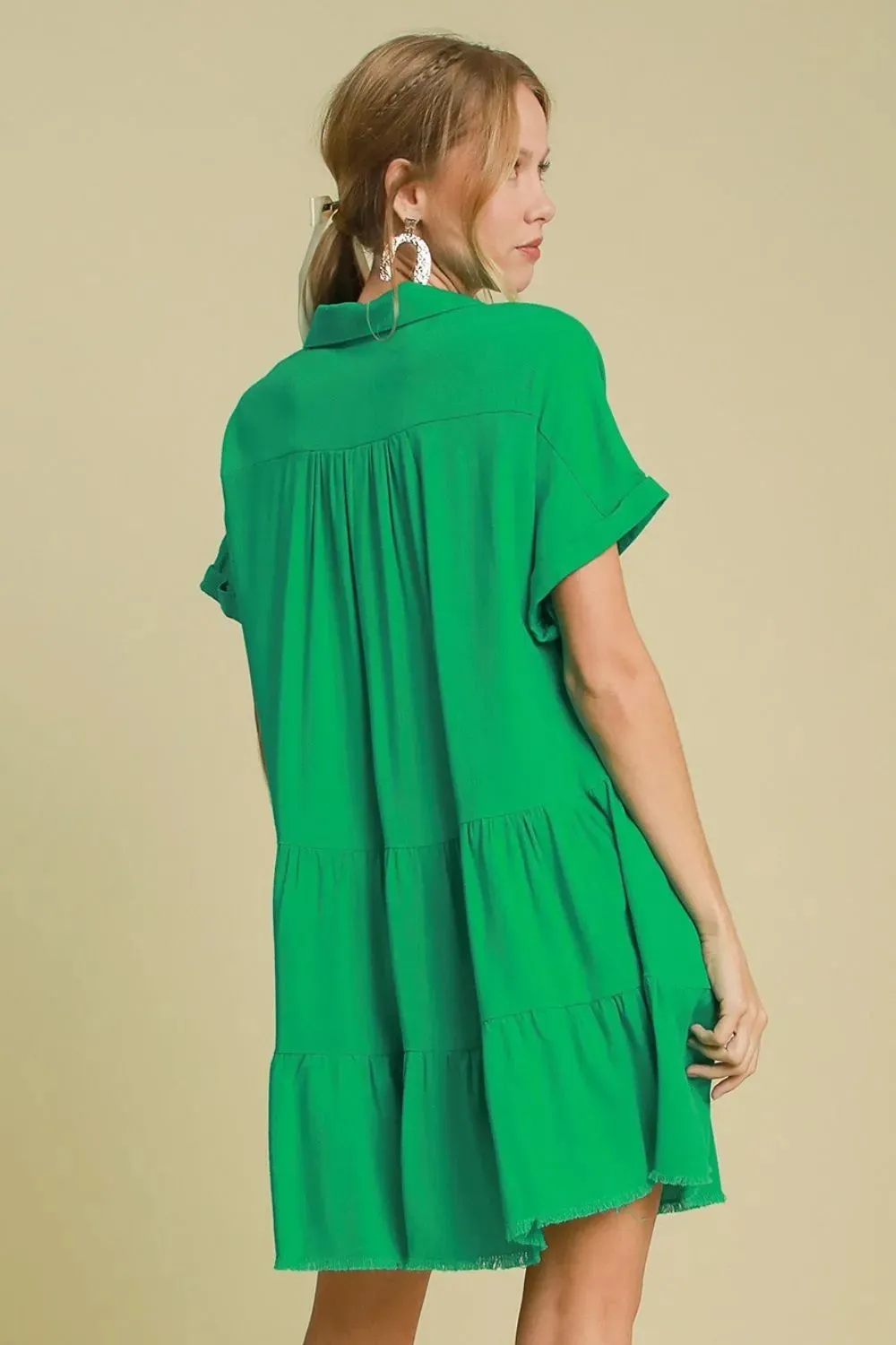 Umgee Full Size Raw Hem Folded Sleeve Tiered Dress Plus Size sold by Gigi Laurent product image thumbnail 2