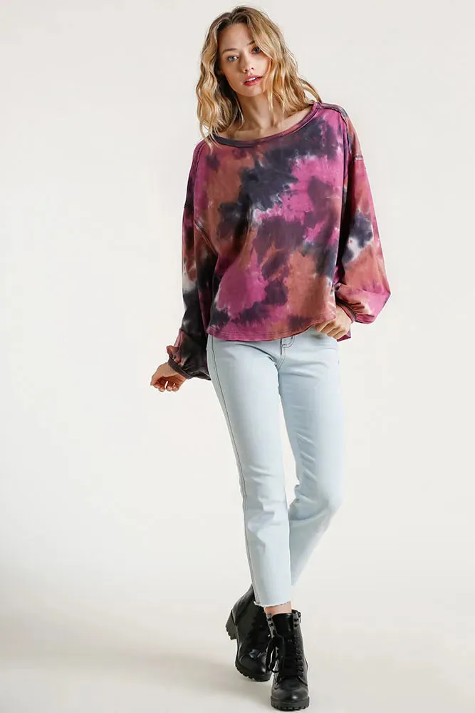 Umgee Full Size Tie Dye Round Neck Long Balloon Sleeve Top Plus Size sold by Gigi Laurent product image thumbnail 3
