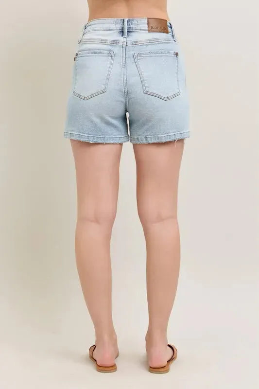 Judy Blue Full Size Frayed Hem High Rise Denim Shorts with Pockets Plus Size sold by Gigi Laurent product image thumbnail 5