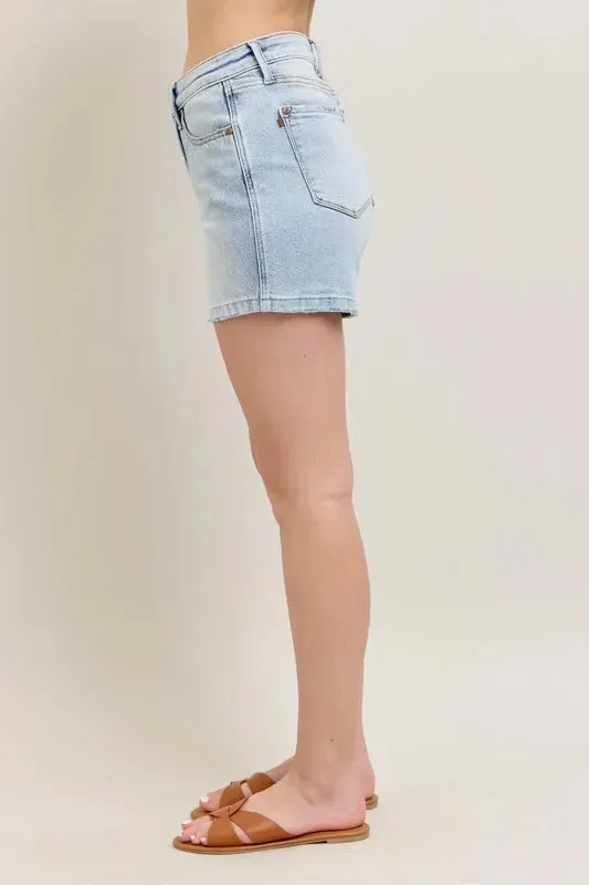 Judy Blue Full Size Frayed Hem High Rise Denim Shorts with Pockets Plus Size sold by Gigi Laurent product image thumbnail 3