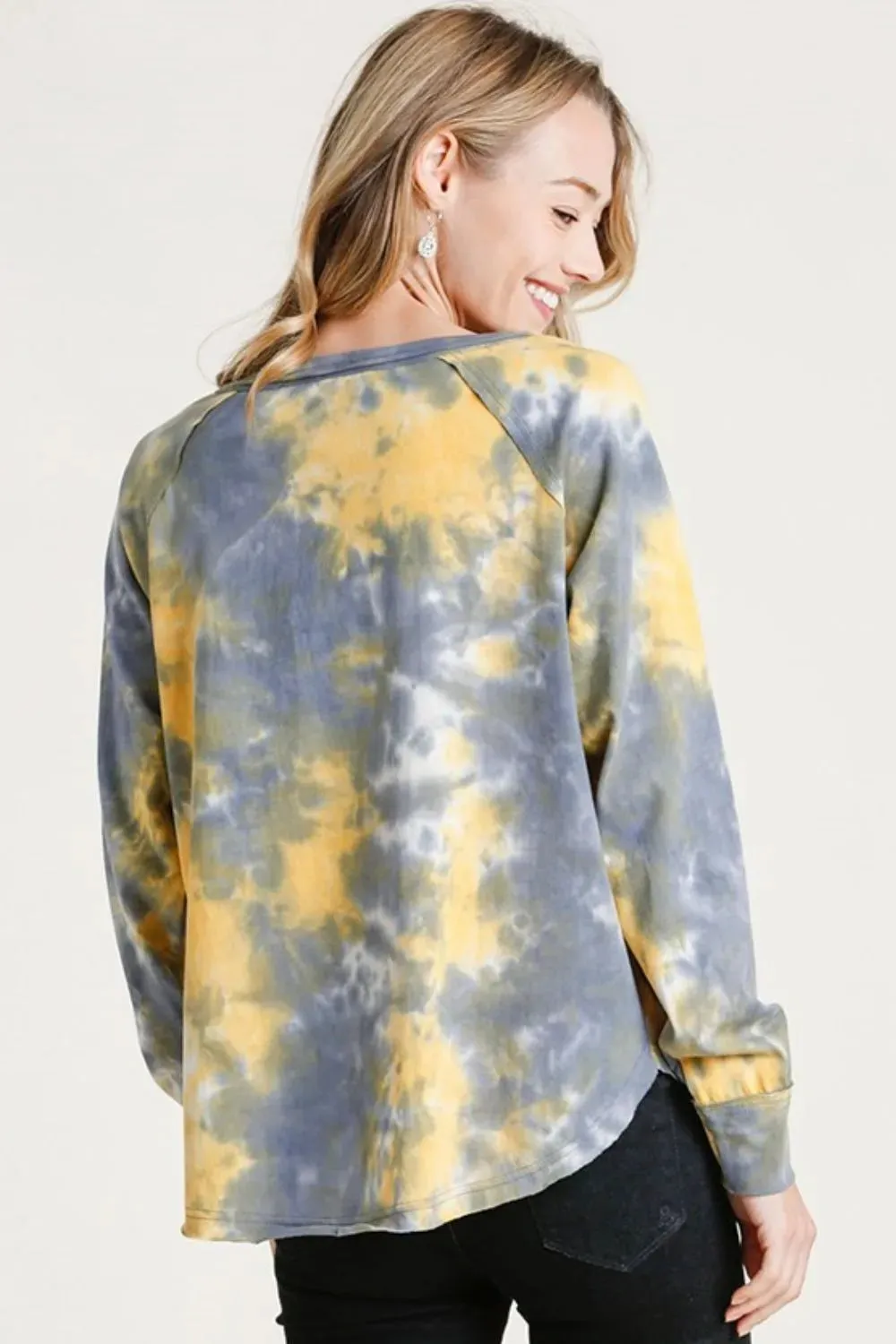 Umgee Full Size Tie Dye Button Front Long Raglan Sleeve Top Plus Size sold by Gigi Laurent product image thumbnail 3