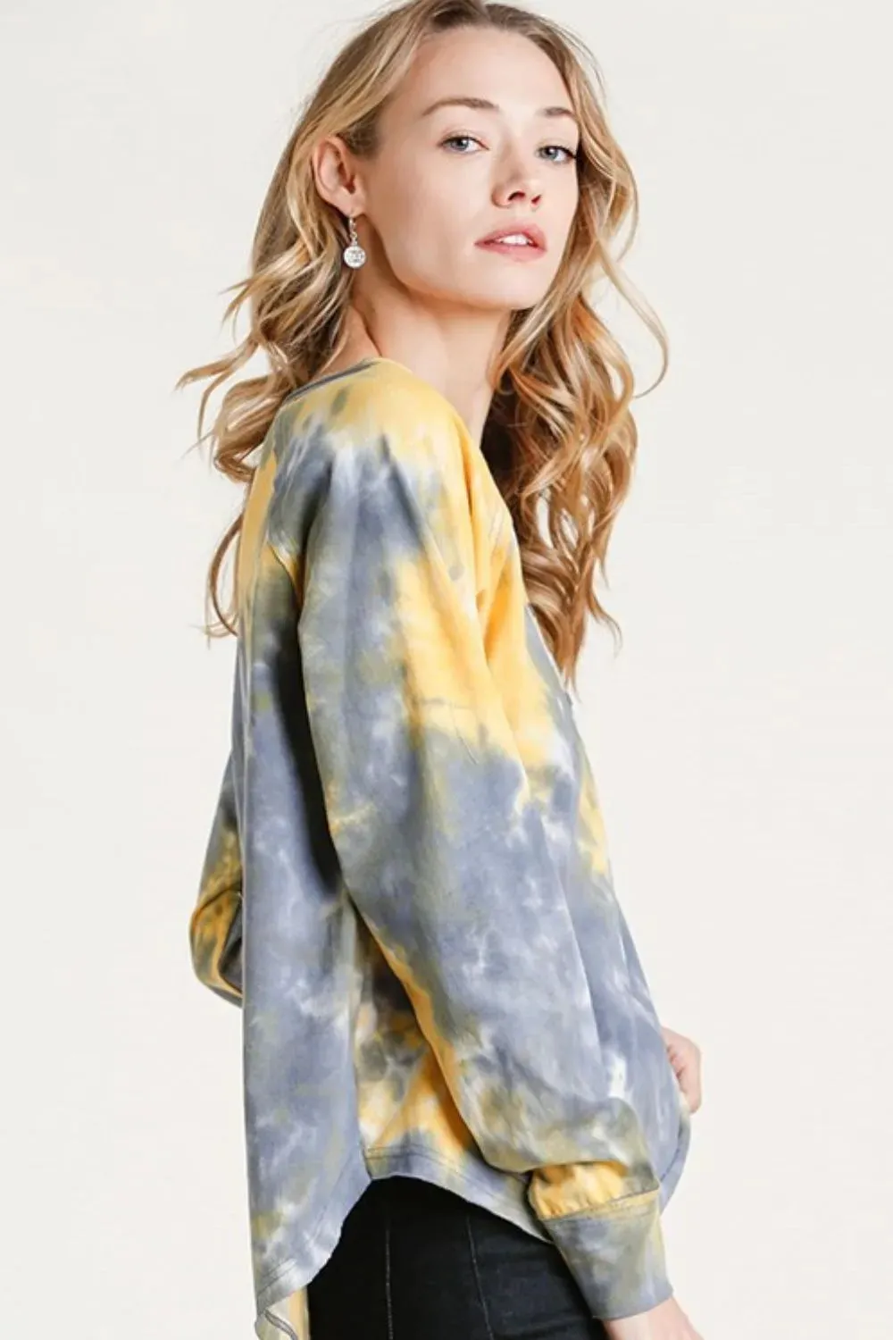 Umgee Full Size Tie Dye Button Front Long Raglan Sleeve Top Plus Size sold by Gigi Laurent product image thumbnail 2