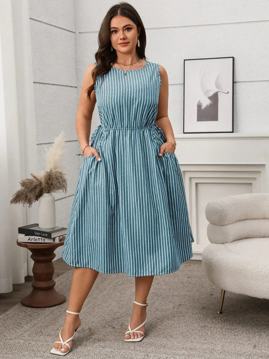 Plus Size Striped Round Neck Sleeveless Dress sold by Gigi Laurent product image thumbnail 3