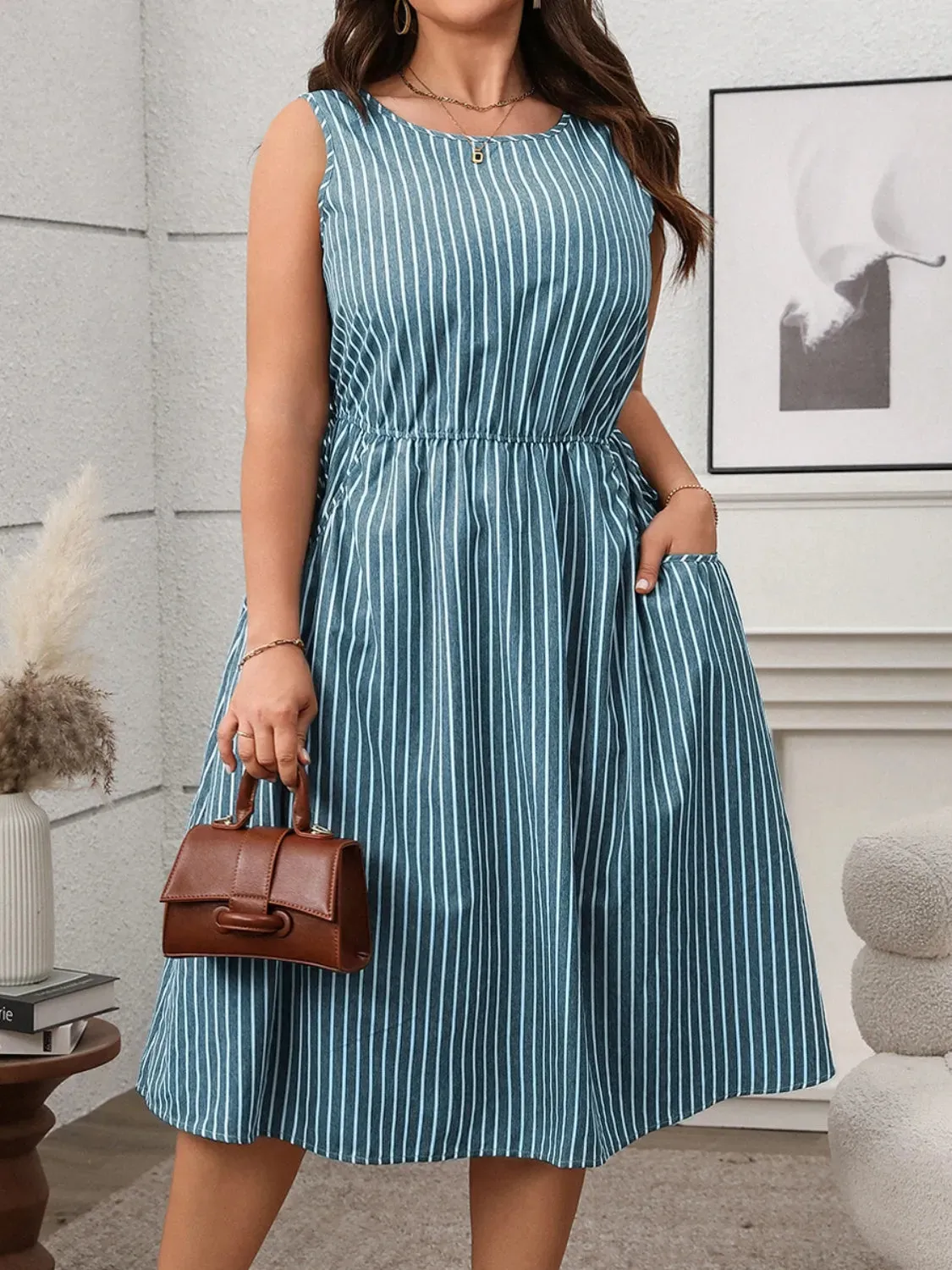 Plus Size Striped Round Neck Sleeveless Dress sold by Gigi Laurent