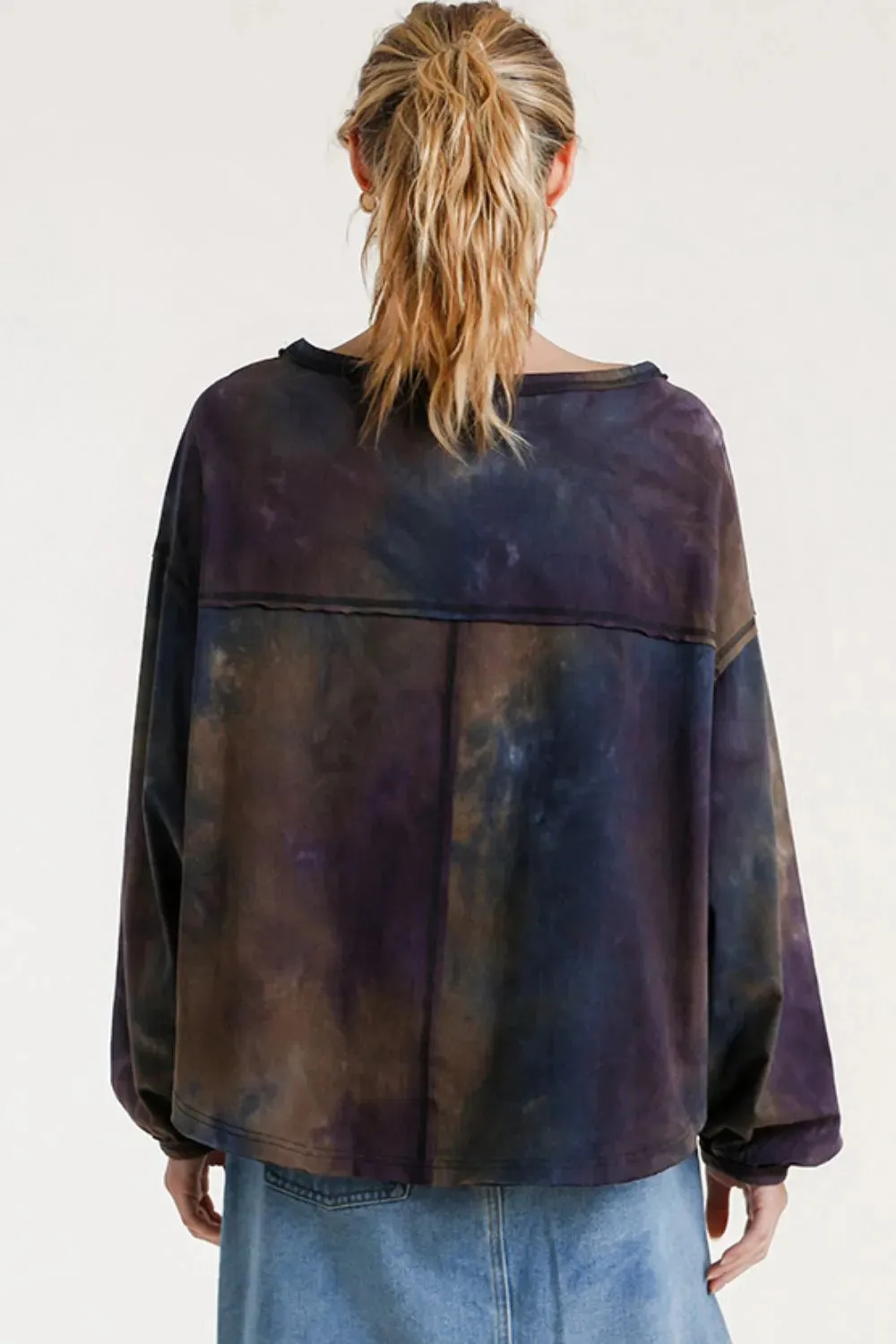 Umgee Full Size Tie Dye Round Neck Long Balloon Sleeve Top Plus Size sold by Gigi Laurent product image thumbnail 2
