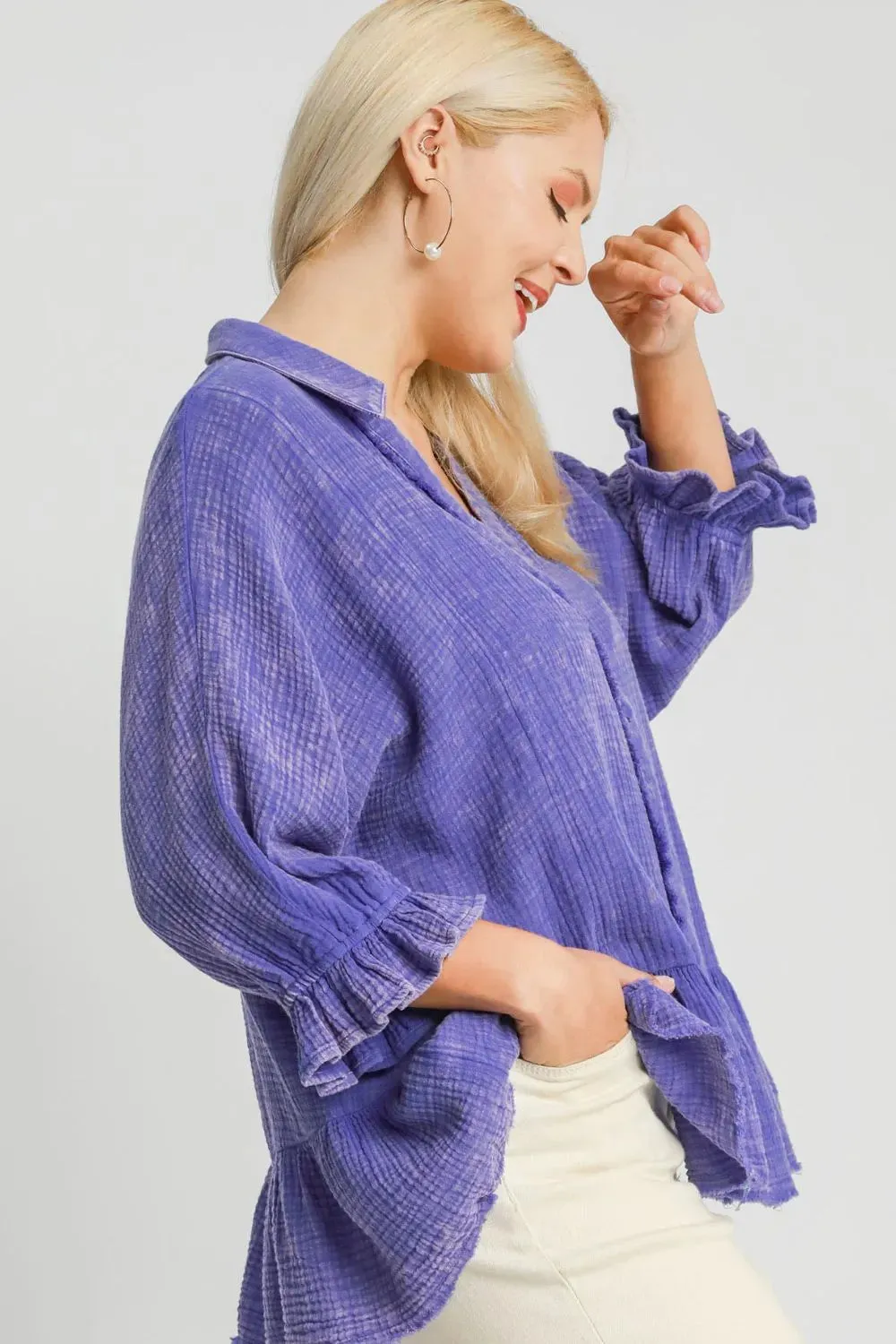 Umgee Plus Size Size Mineral Washed Cotton Gauze Top sold by Gigi Laurent product image thumbnail 2