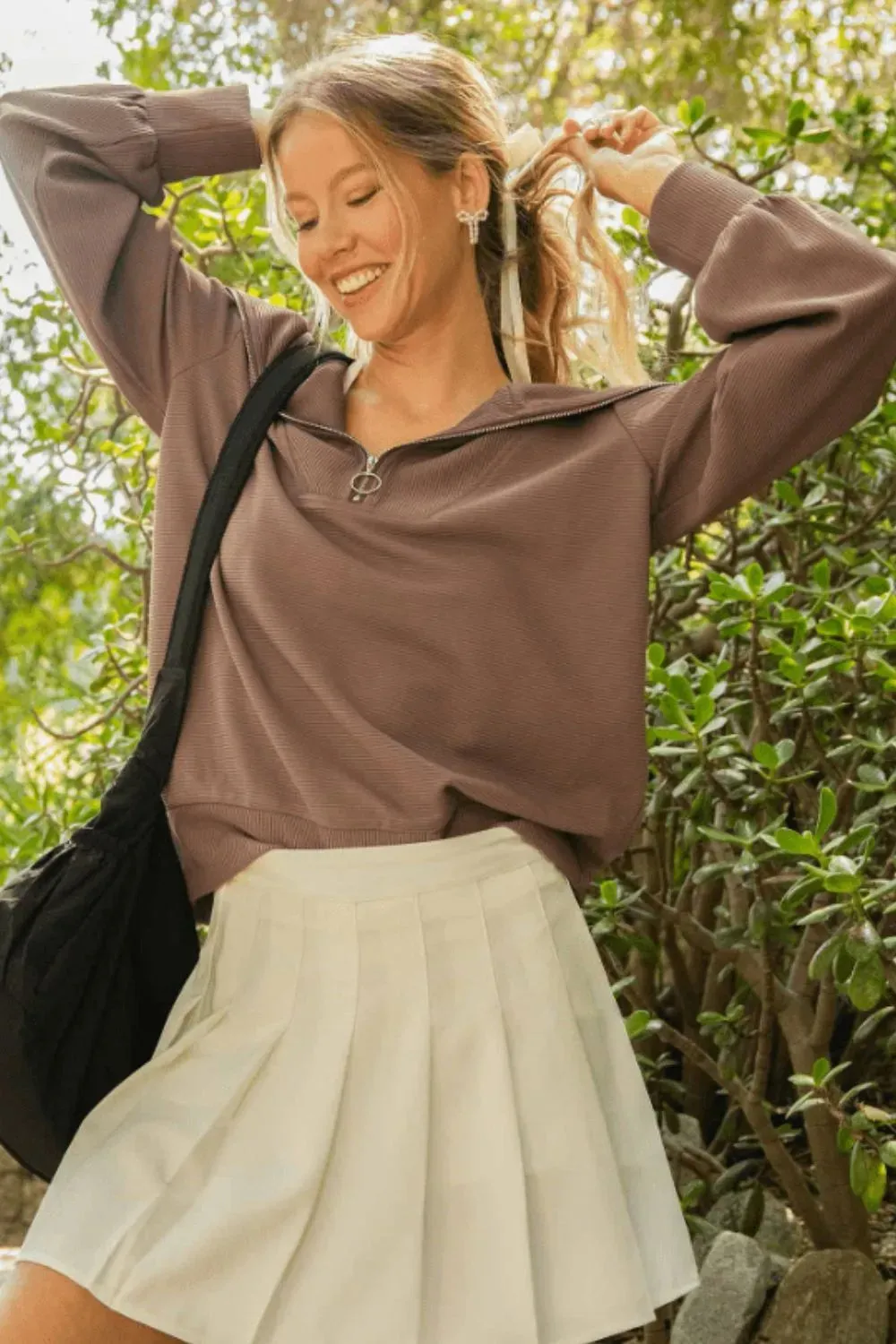 Umgee Full Size Ribbed Knit Half Zipper Sweatshirt Plus Size sold by Gigi Laurent