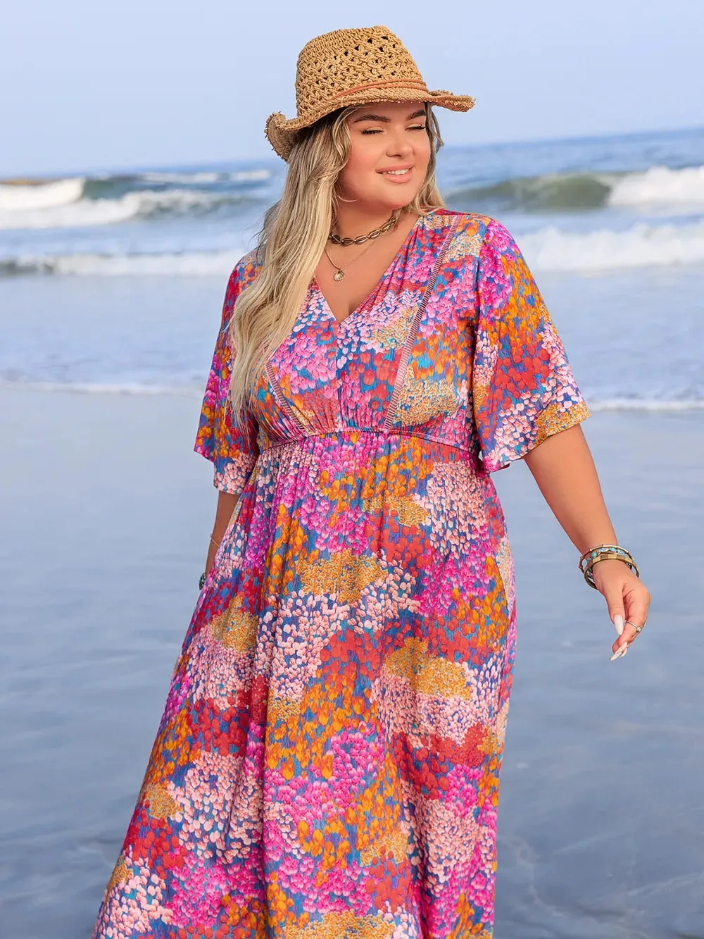 Plus Size Printed V-Neck Half Sleeve Maxi Dress sold by Gigi Laurent product image thumbnail 2