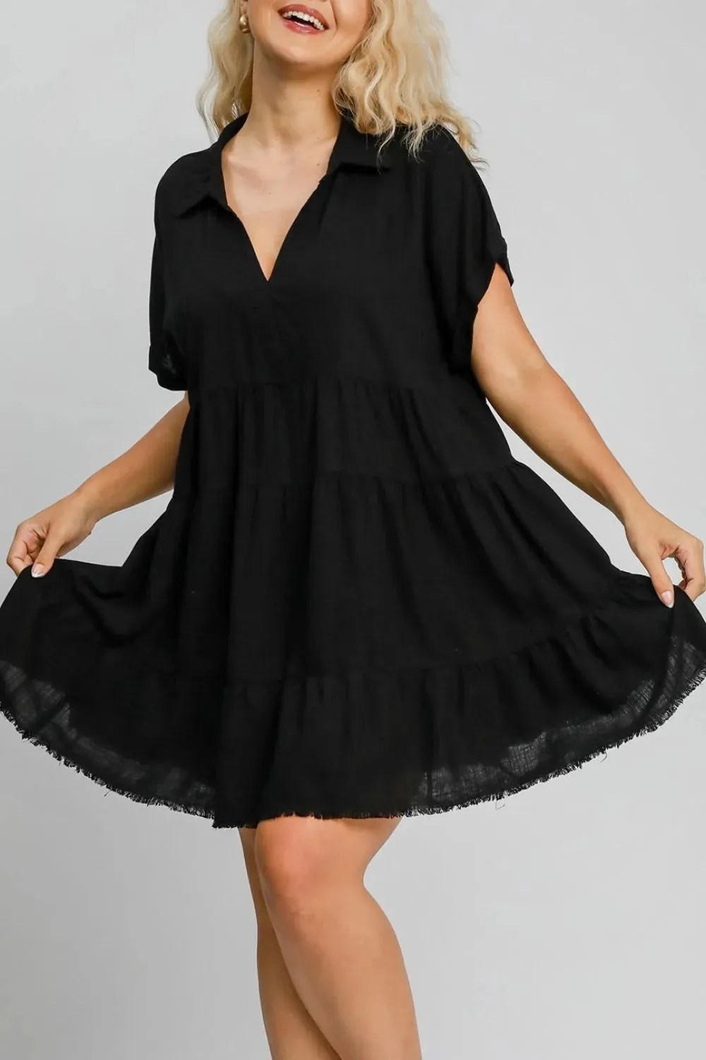 Umgee Full Size Raw Hem Folded Sleeve Tiered Dress Plus Size sold by Gigi Laurent product image thumbnail 2