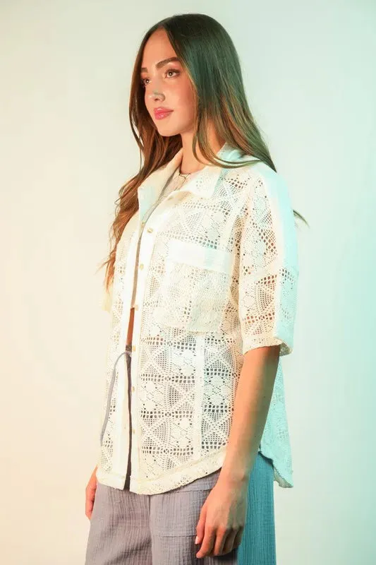 VERY J Plus Size Oversized Crochet Button Down Shirt Top sold by Gigi Laurent product image thumbnail 4