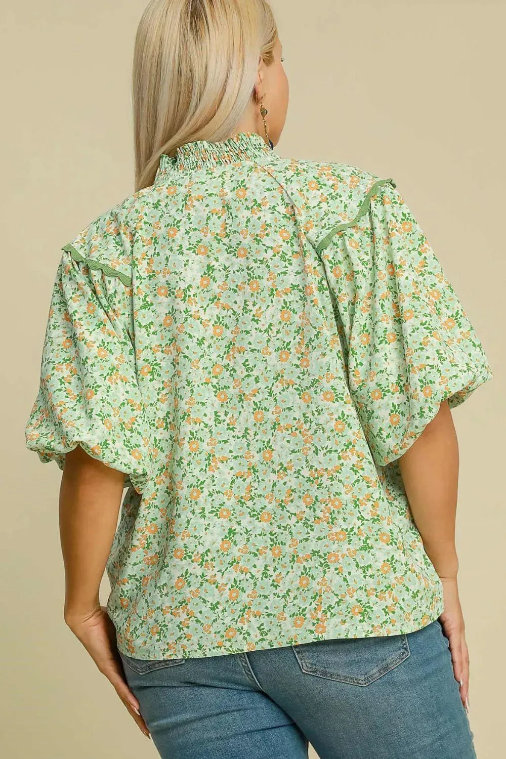 Umgee Full Size Floral Print Puff Sleeve Top Plus Size sold by Gigi Laurent product image thumbnail 3