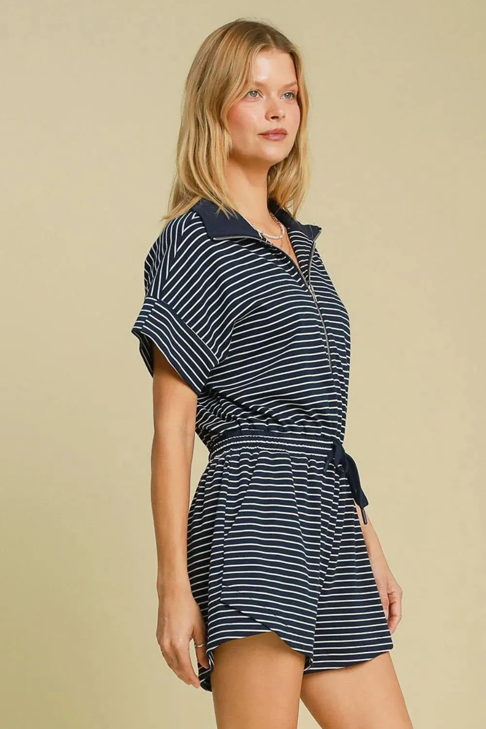 Umgee Full Size Half Zip Striped Romper Plus Size sold by Gigi Laurent product image thumbnail 3